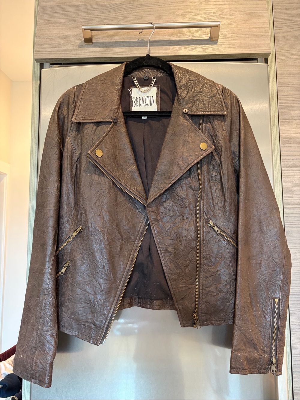 BB Dakota Dark Brown Leather Asymmetrical Moto Jacket